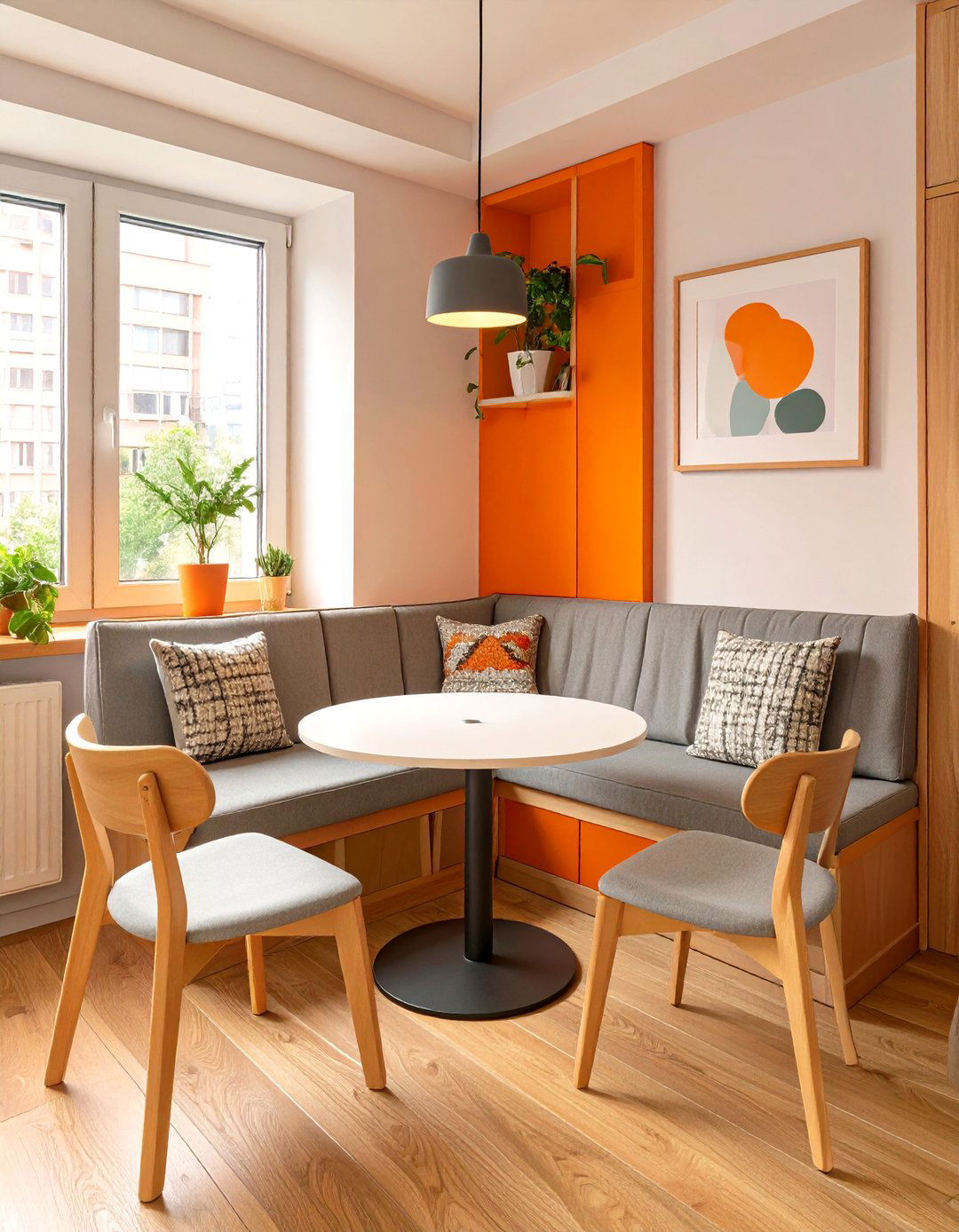 A Corner Banquette Seating Nook - 30 apartment small living room ideas