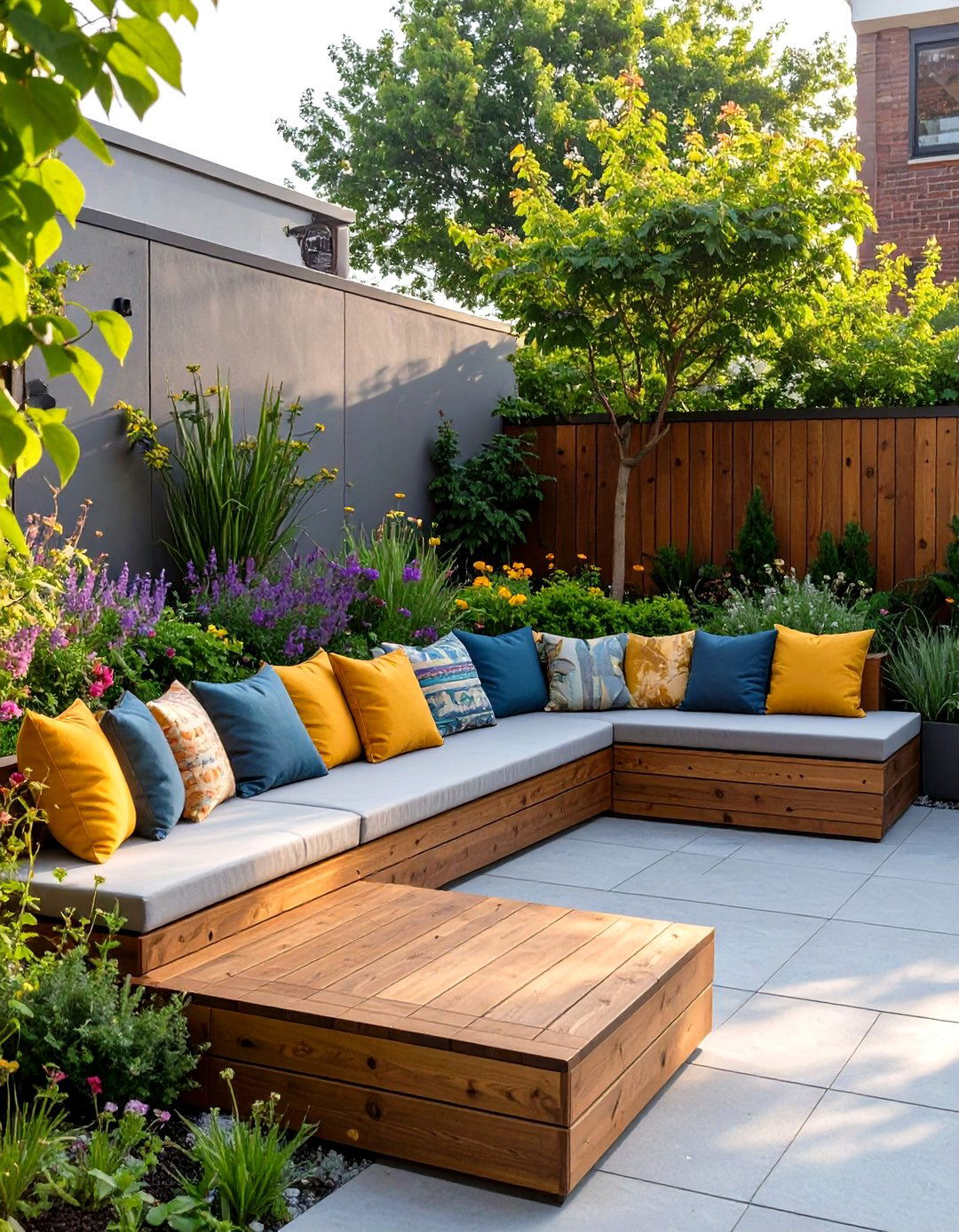 A Corner Garden with Built In Seating - 30 corner garden ideas