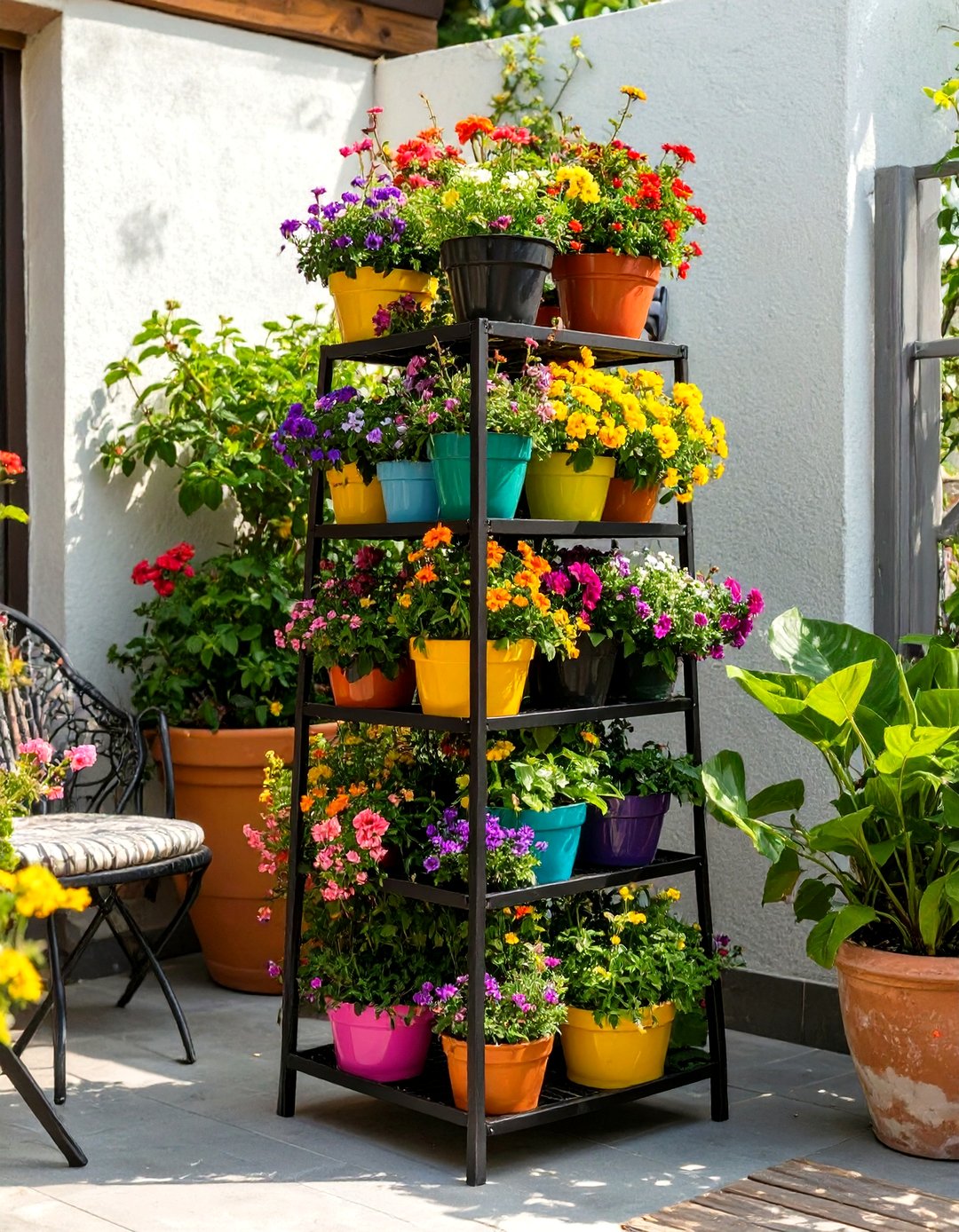 A Corner Tiered Plant Stand - 30 small patio furniture ideas