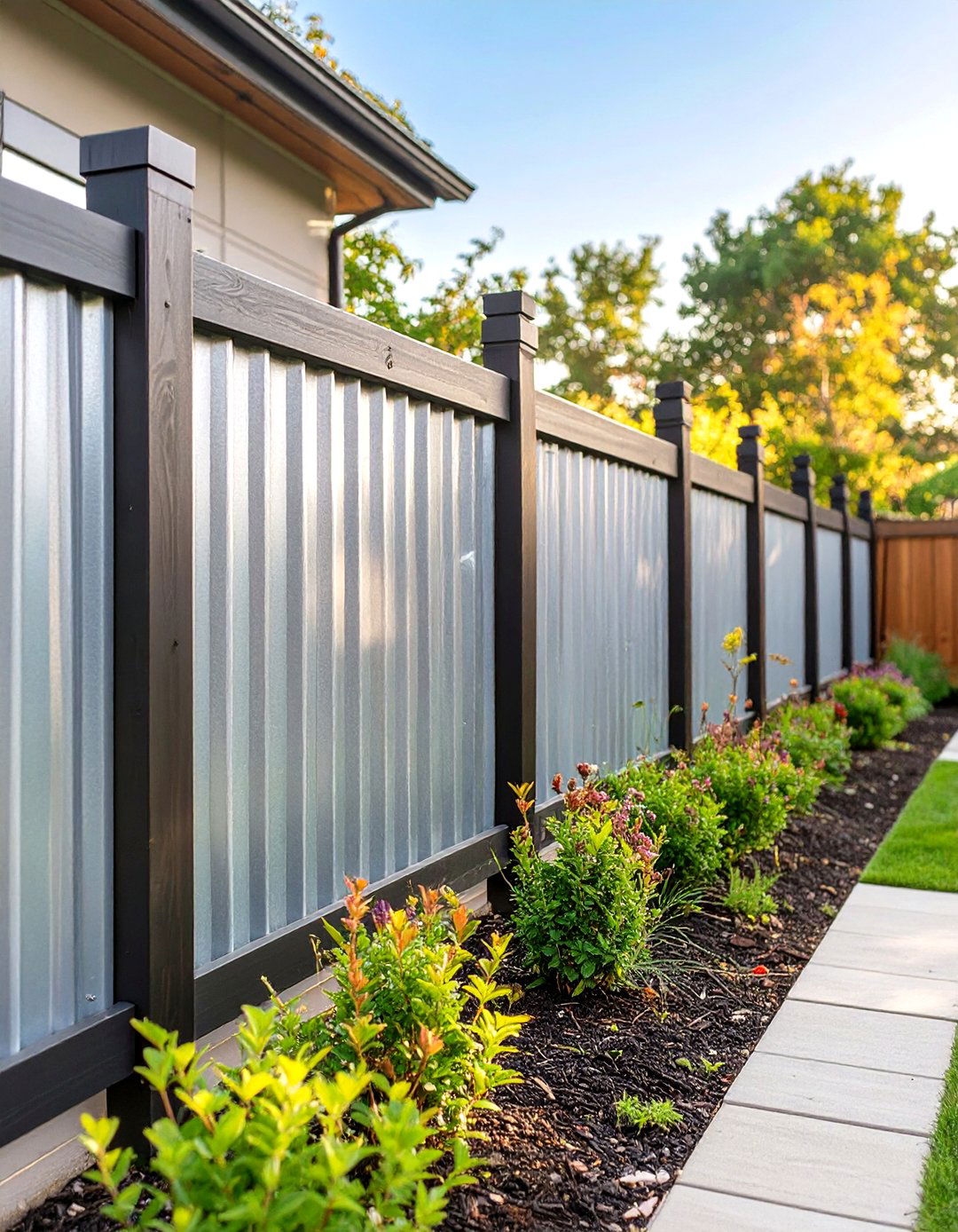 A Corrugated Metal Fence - 30 useful backyard privacy ideas ththomideas