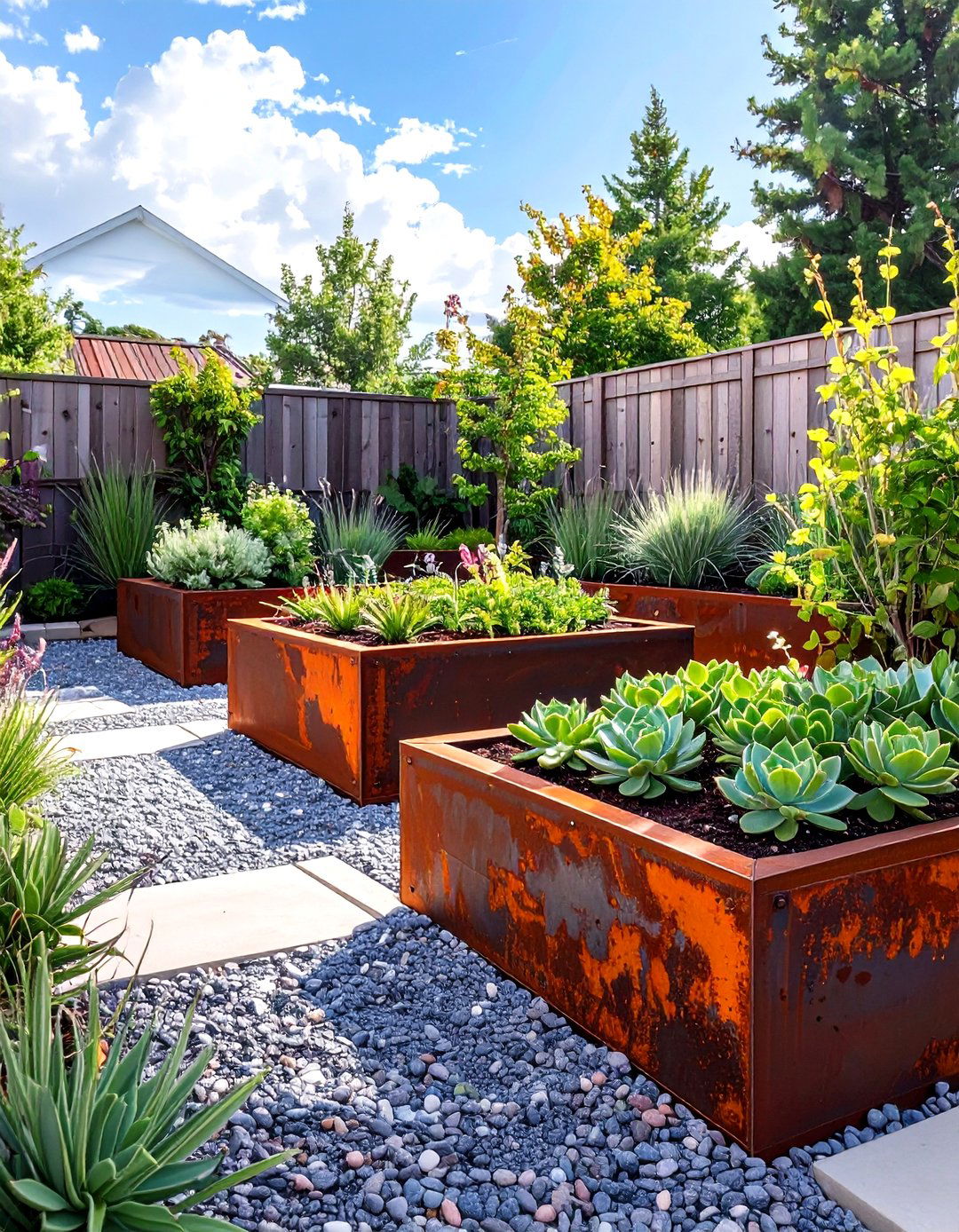 A Corten Steel Landscape Design - 30 modern backyard ideas no grass