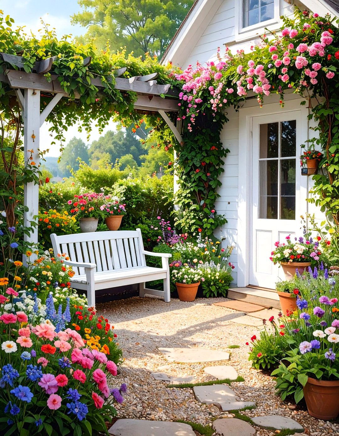 A Cottage Garden Pea Gravel Nook - 30 backyard patio ideas on a budget
