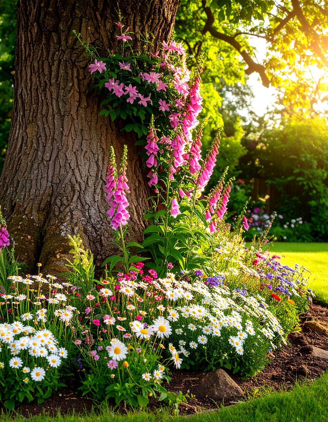A Cottage Garden with Climbing Vines - 30 landscaping ideas around tree roots