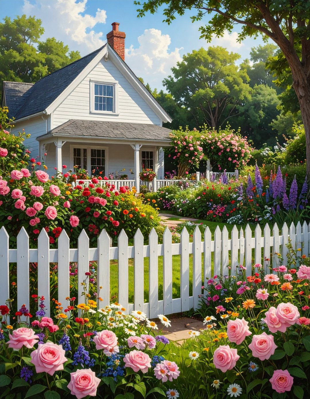 A Cottage Style Picket Fence - 30 budget cheap simple front yard landscaping ideas