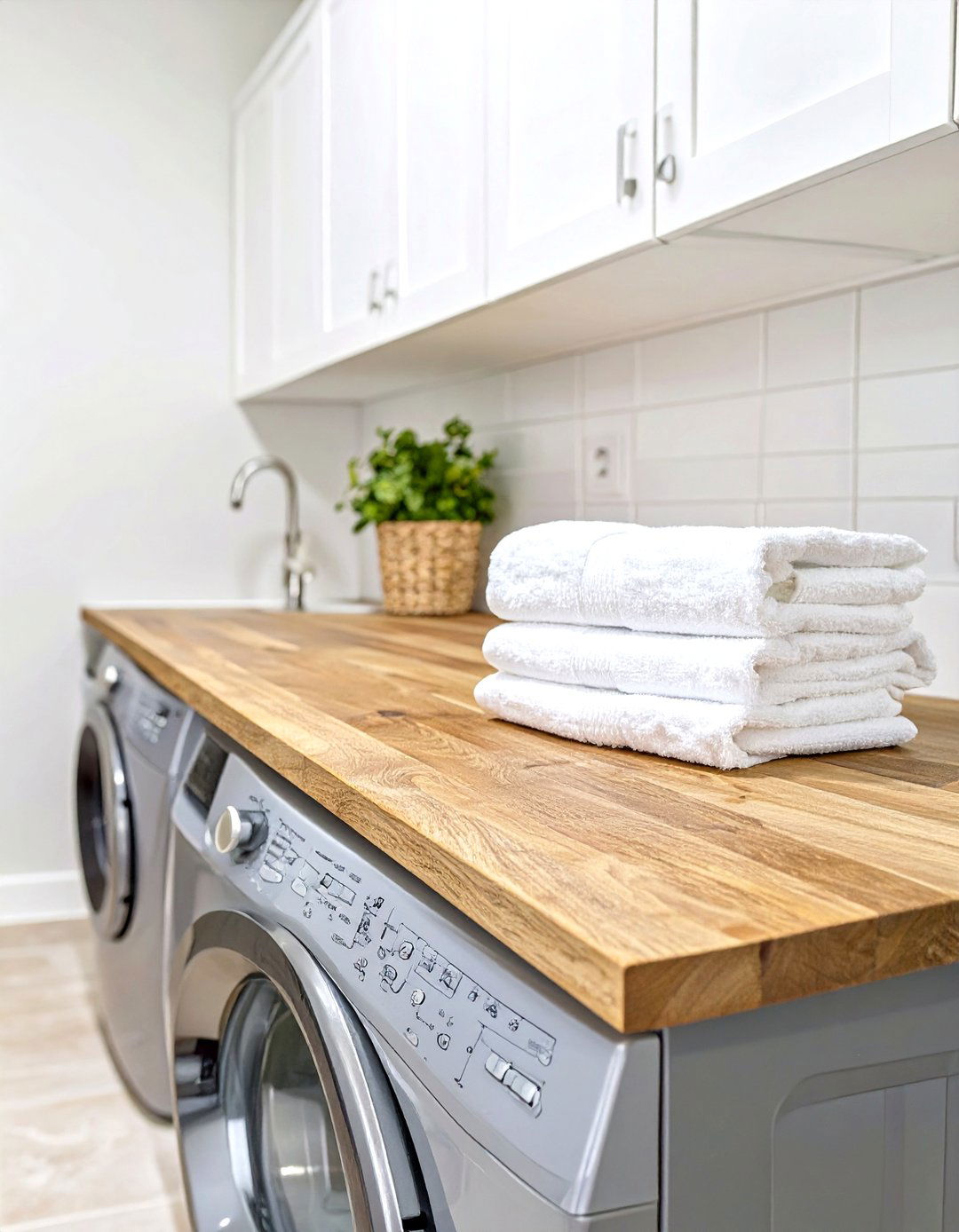 A Countertop Over Front Load Machines - 30 small laundry room organization ideas