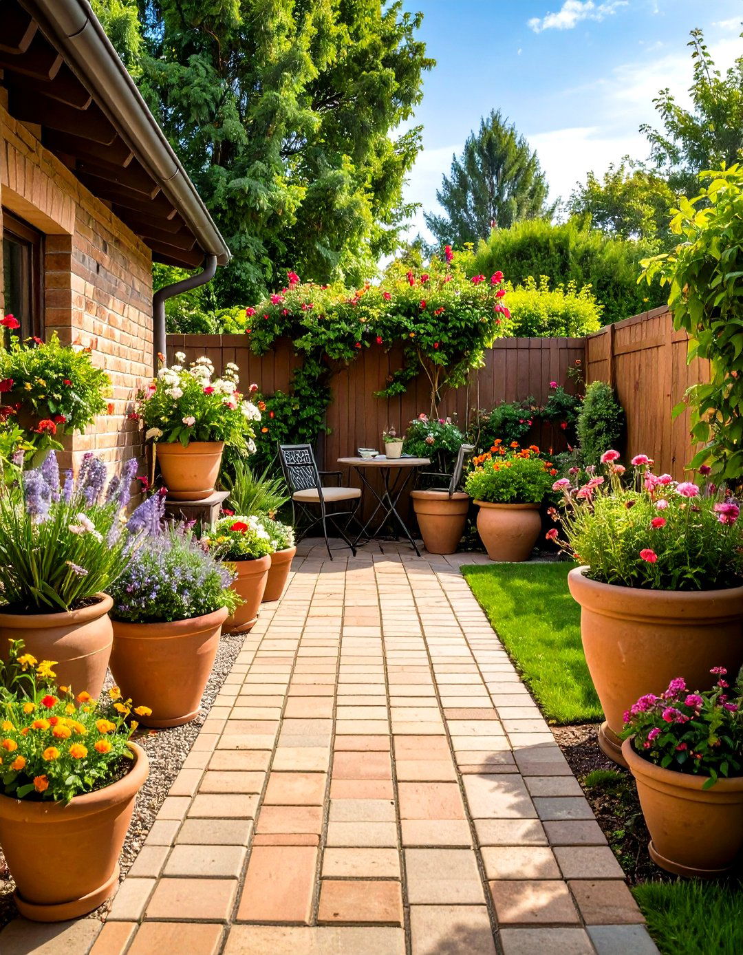 A Courtyard Style Front Yard with Seating - 30 landscaping ideas for small front yards