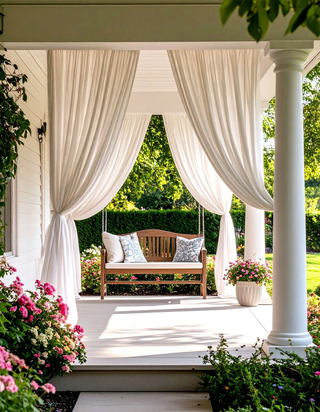 A Covered Porch with Outdoor Curtains - 30 outdoor shade ideas