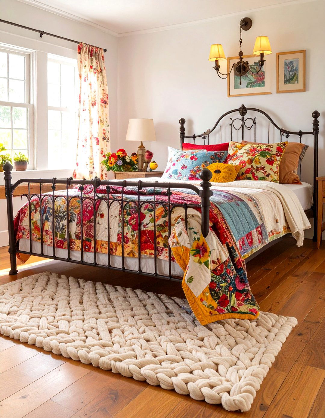 A Cozy Bedroom with Layered Textiles - 30 cottagecore interior design ideas