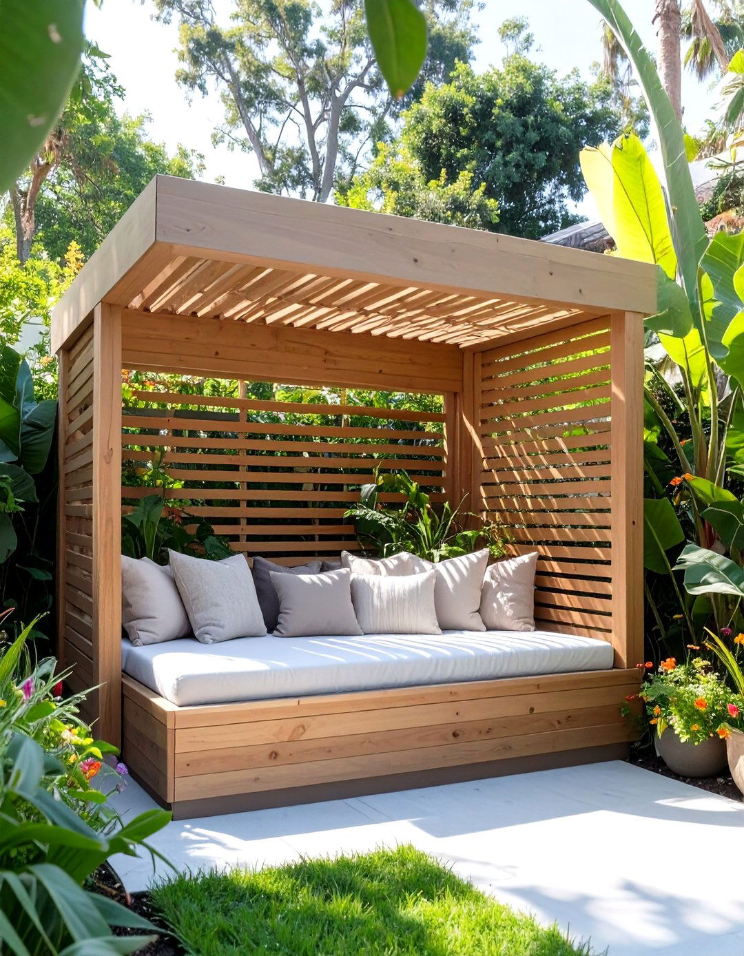 A Cozy Covered Daybed Nook - 30 backyard privacy ideas