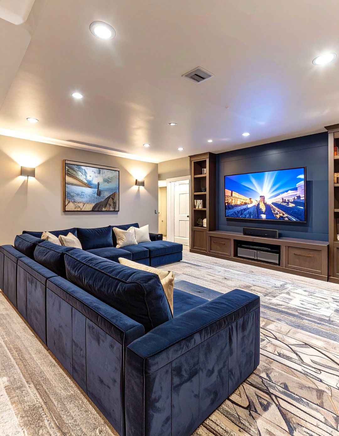 A Cozy Family Media Room - 30 basement layout ideas