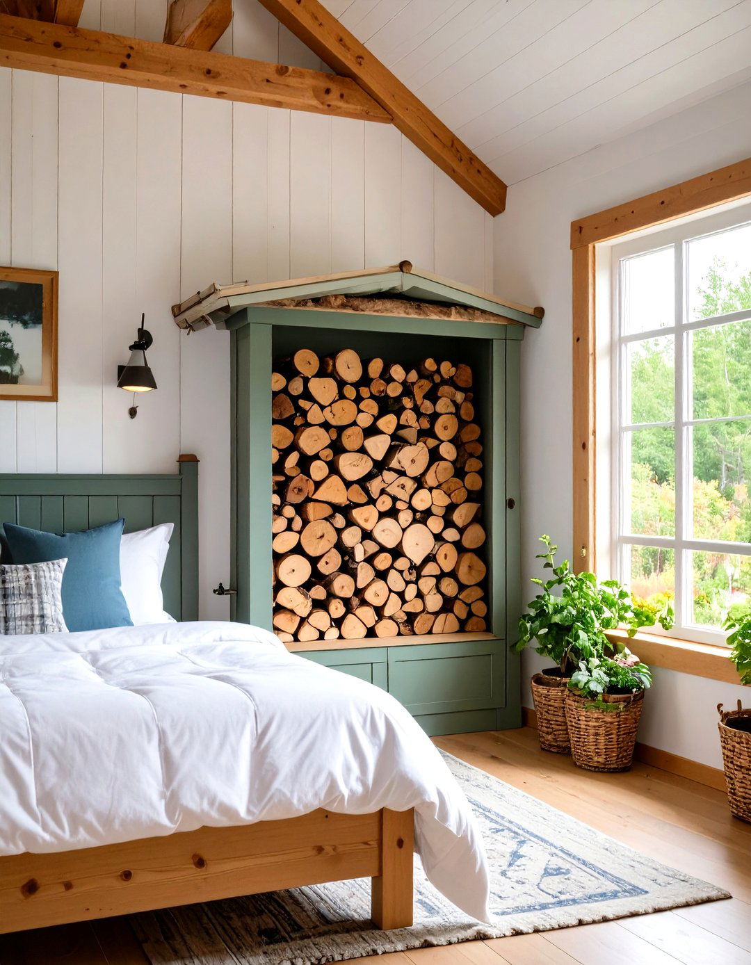 A Cozy Firewood Nook - 30 rustic bedroom ideas