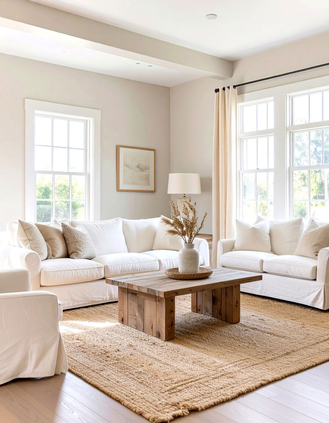A Cozy Neutral Living Room - 30 modern farmhouse interior design ideas