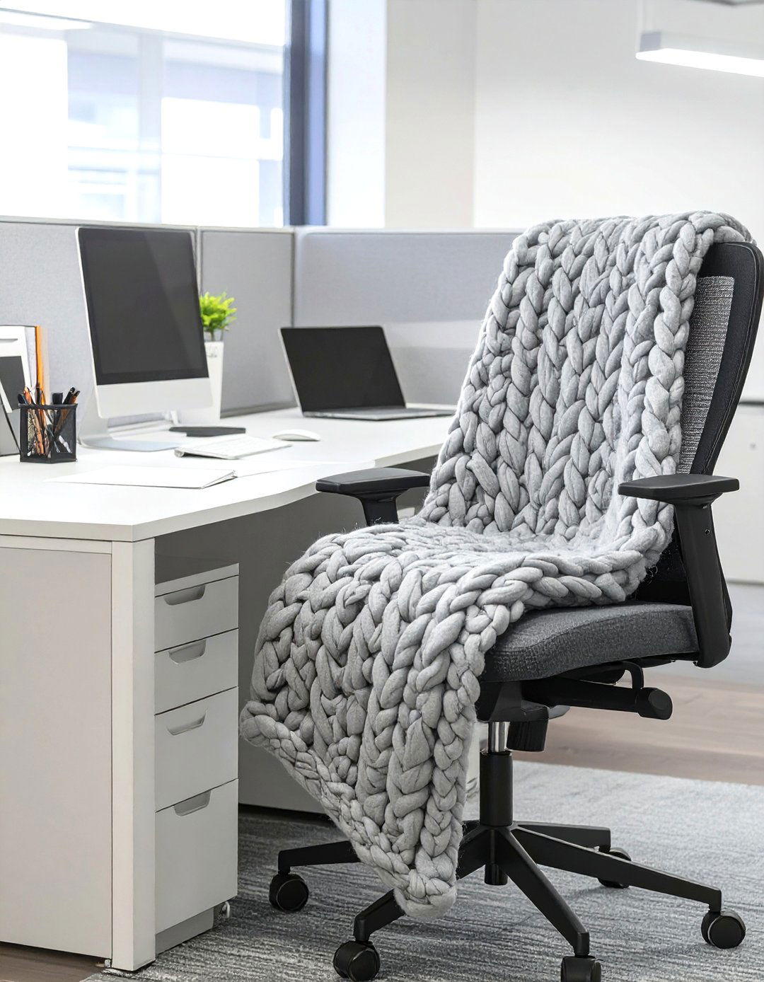 A Cozy Throw Blanket - 30 small office cubicle decoration ideas