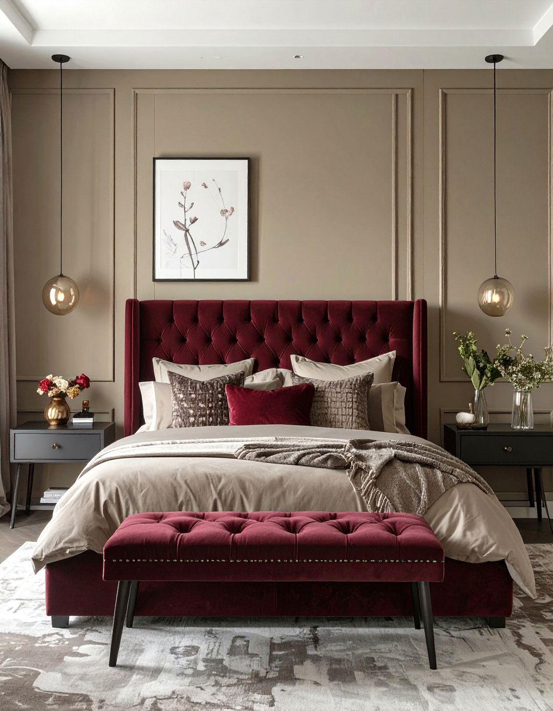 A Cranberry and Taupe Bedroom - 30 colorful bedroom ideas