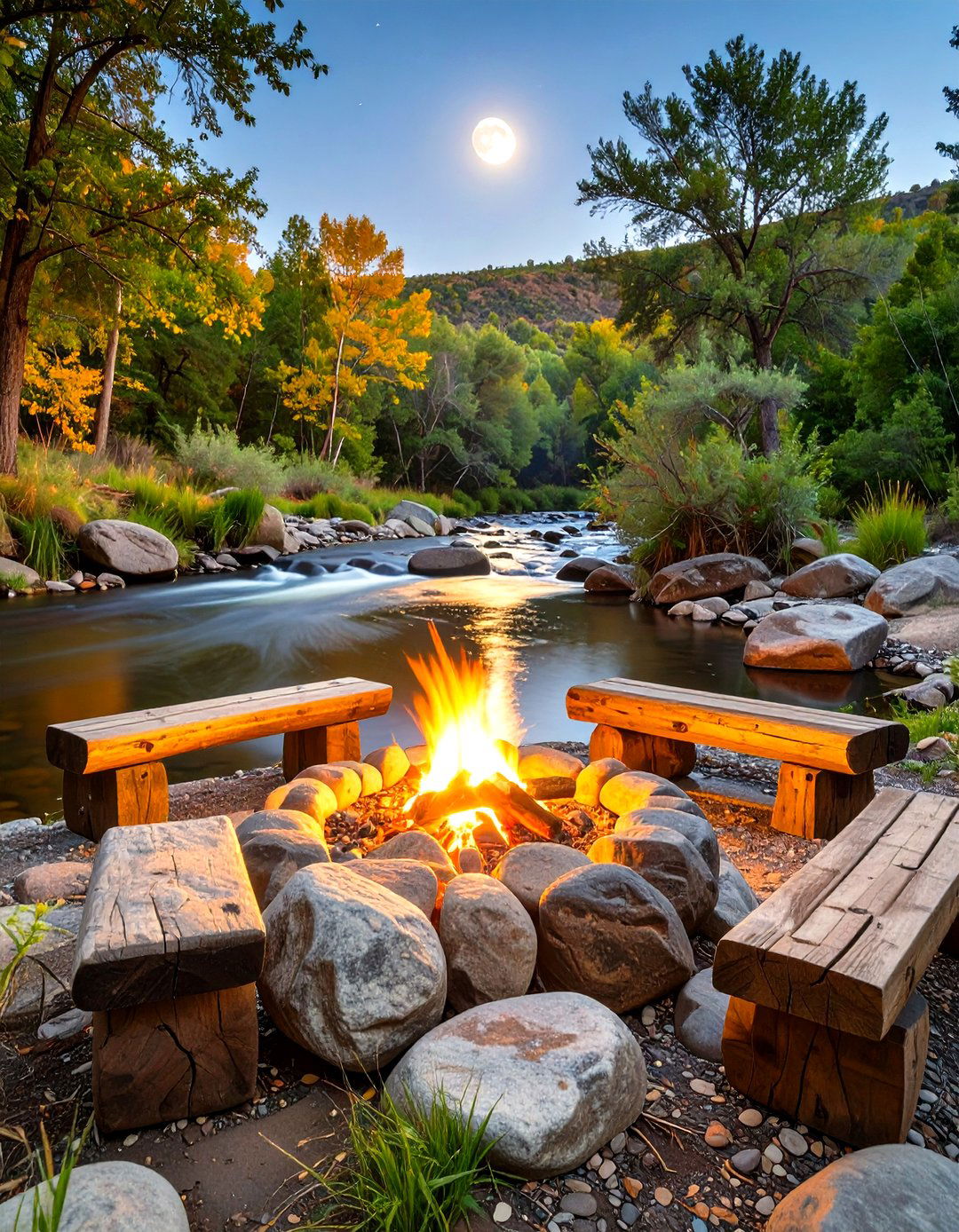 A Creekside Boulder Fire Pit Setting - 30 country backyard rustic fire pit ideas