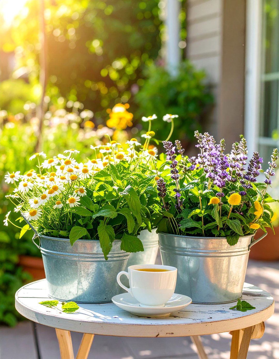 A Culinary Tea Garden in Buckets - 30 bucket garden ideas