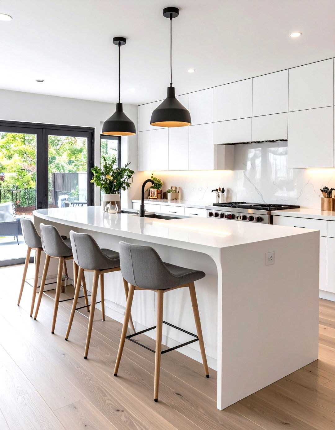 A Curved Kitchen Island with Integrated Seating - 30 eat in kitchen ideas
