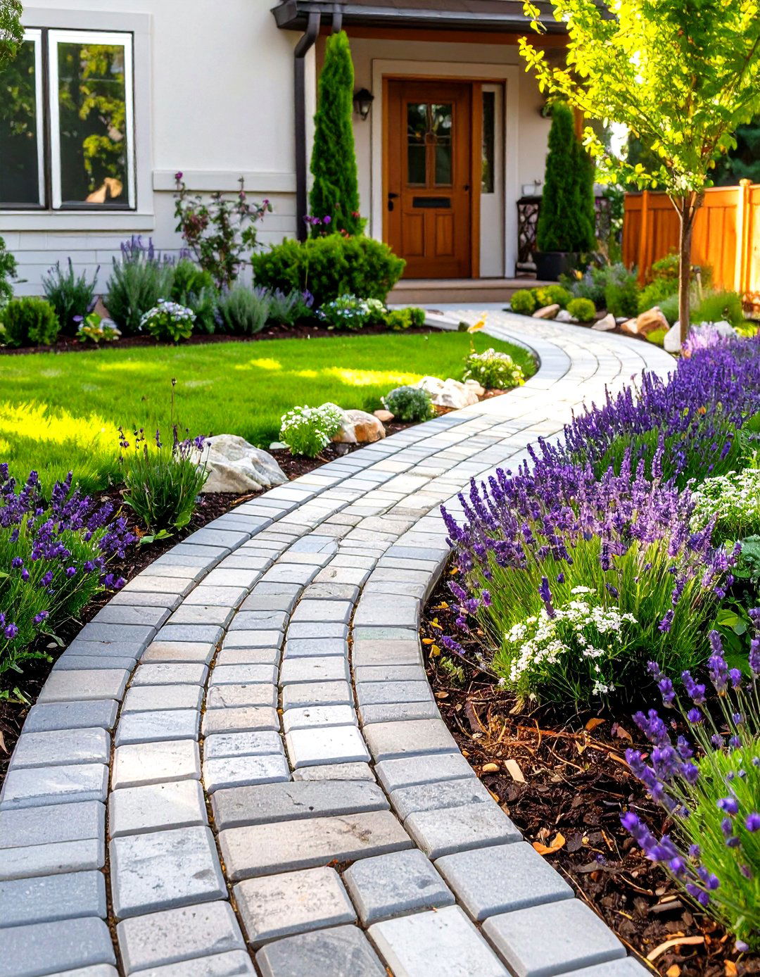 A Curved Paver Walkway - 30 small front yard landscaping ideas