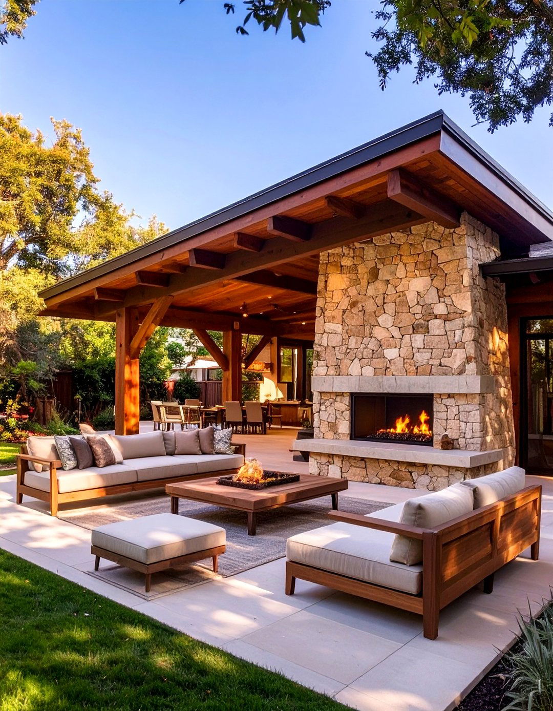 A Custom Built Pavilion with a Fireplace - 30 backyard shade ideas