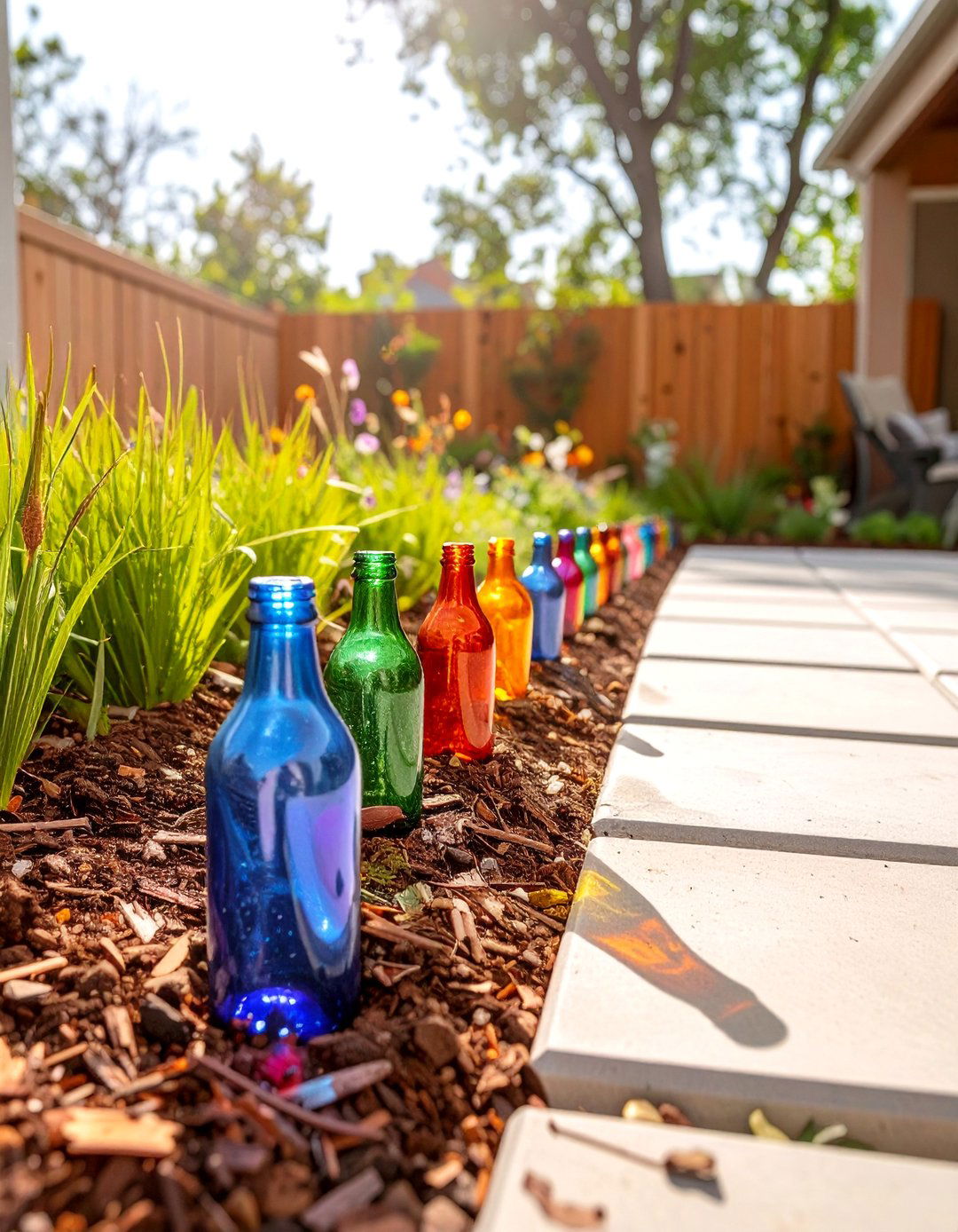 A DIY Bottle Edged Garden Patio - 30 backyard patio ideas on a budget