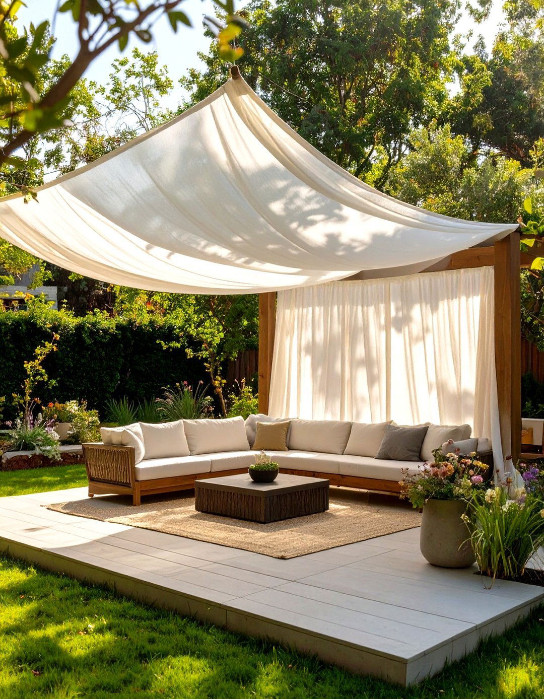 A DIY Fabric Canopy for Shade - 30 modern backyard ideas on a budget