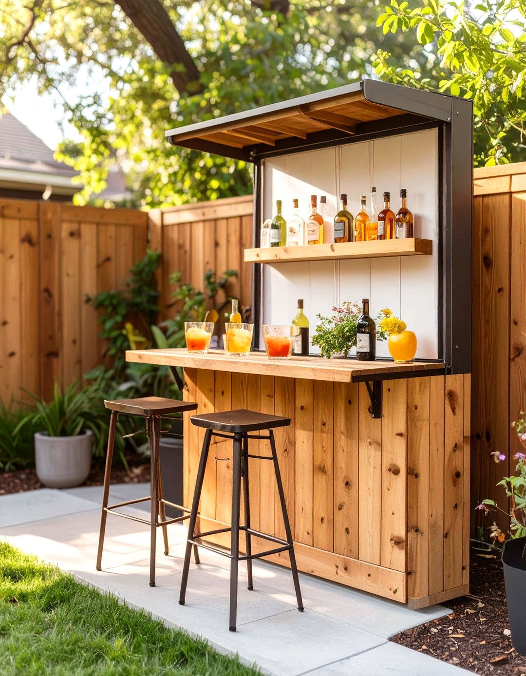 A DIY Outdoor Bar - 30 budget small backyard ideas