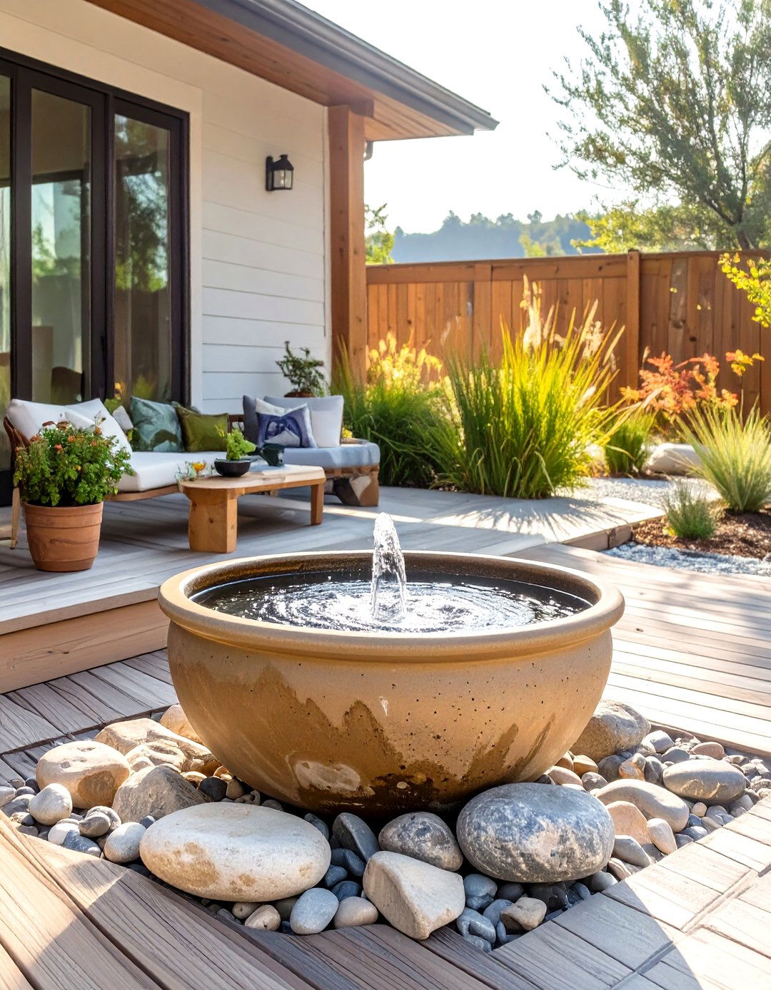 A DIY Water Feature Deck - 30 deck decorating ideas on a budget