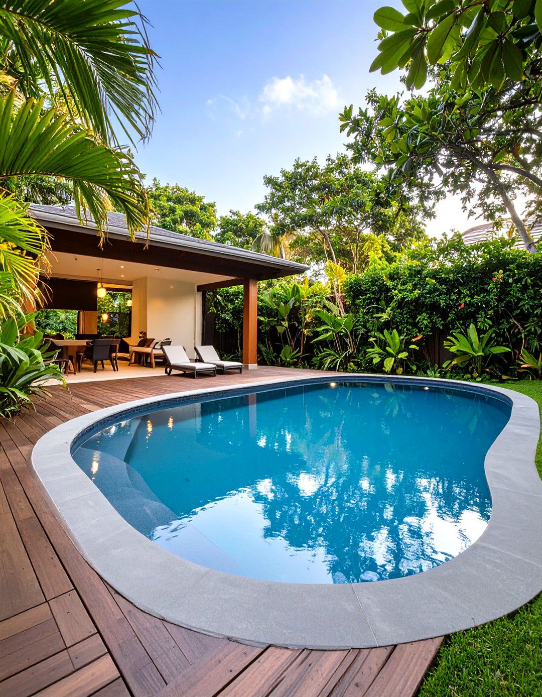 A Dark Bottomed Pool for a Lagoon Feel - 30 pool ideas for small backyard