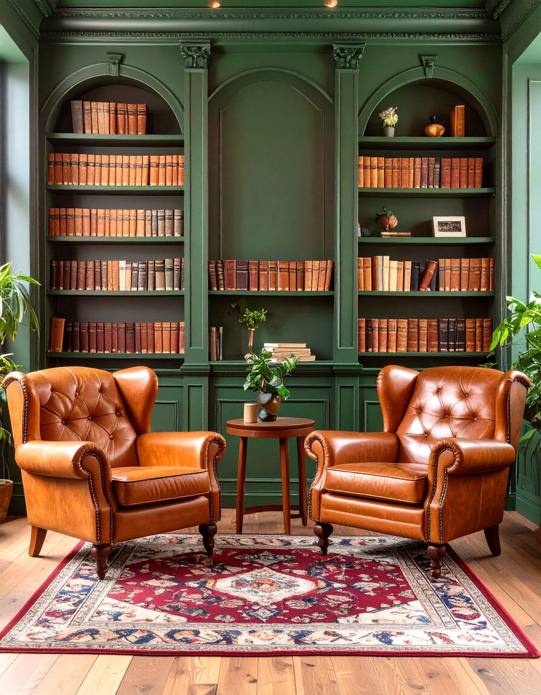 A Dark Green Moody Library - 30 green interior design ideas