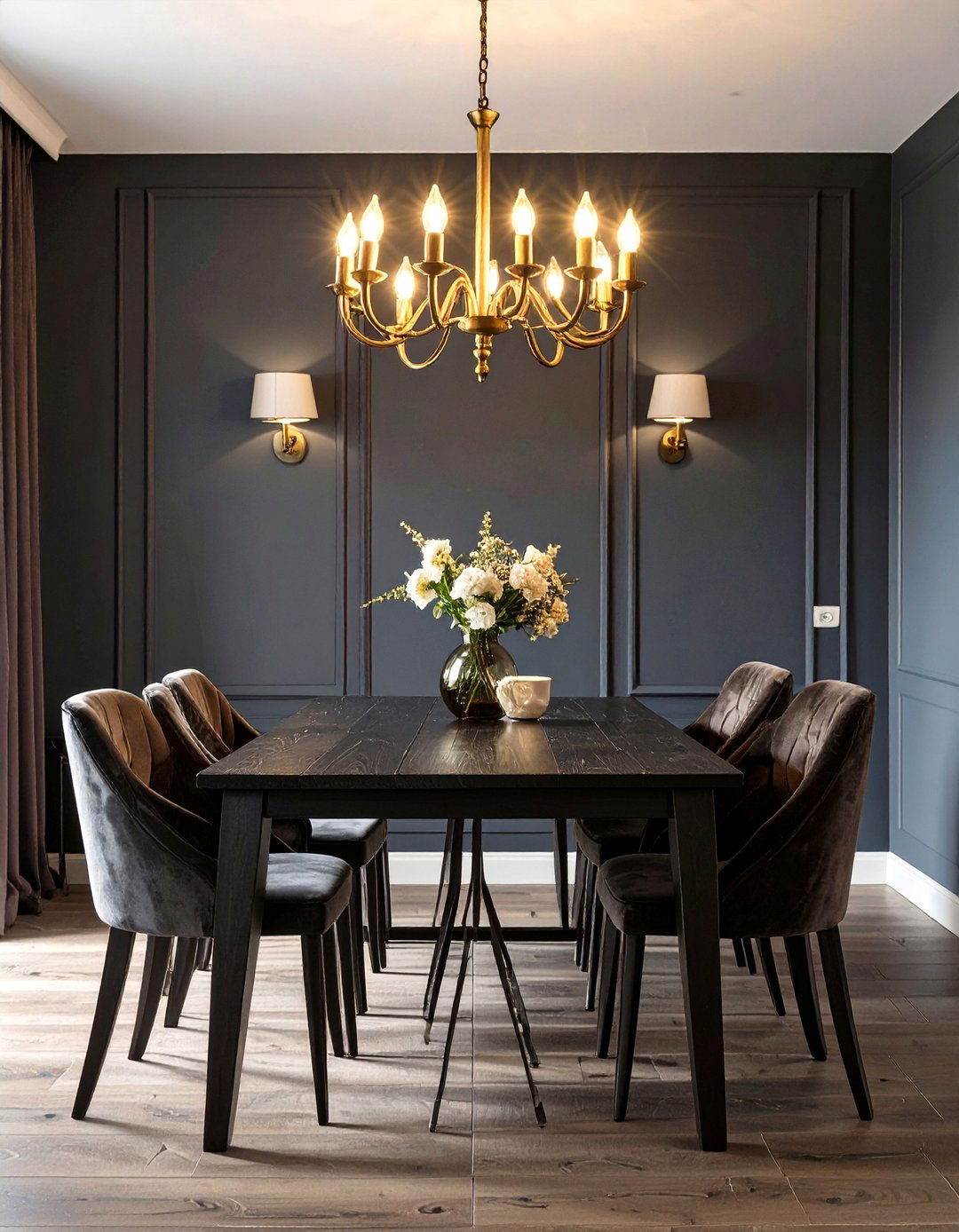 A Dark and Moody Dramatic Dining Room - 30 apartment dining room ideas