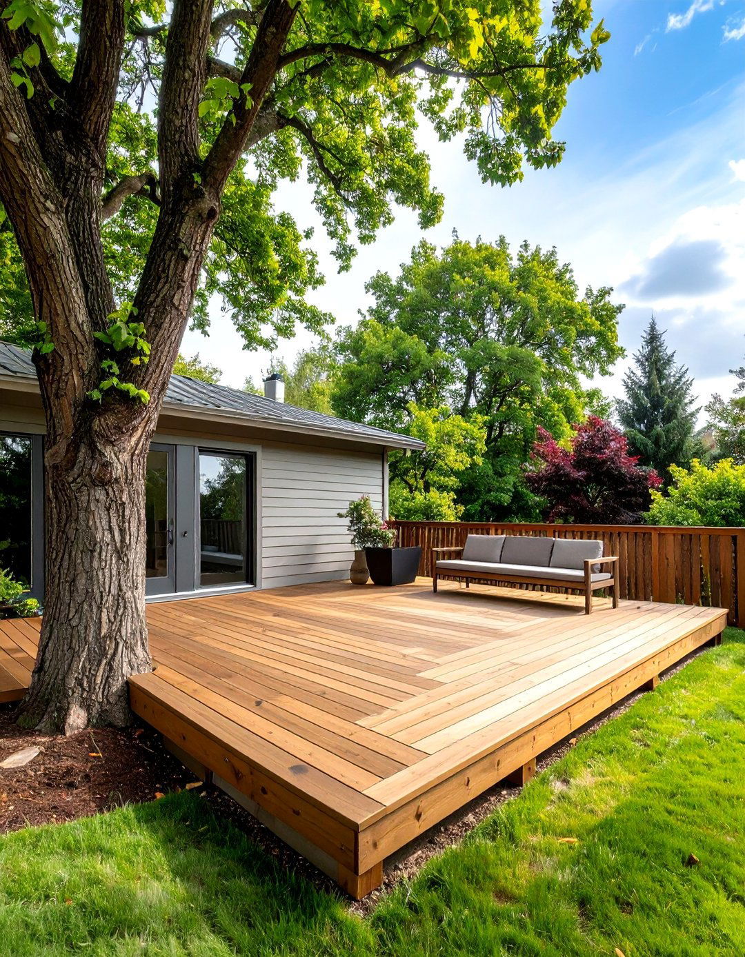 A Deck Designed Around a Mature Tree - 30 ai deck design ideas