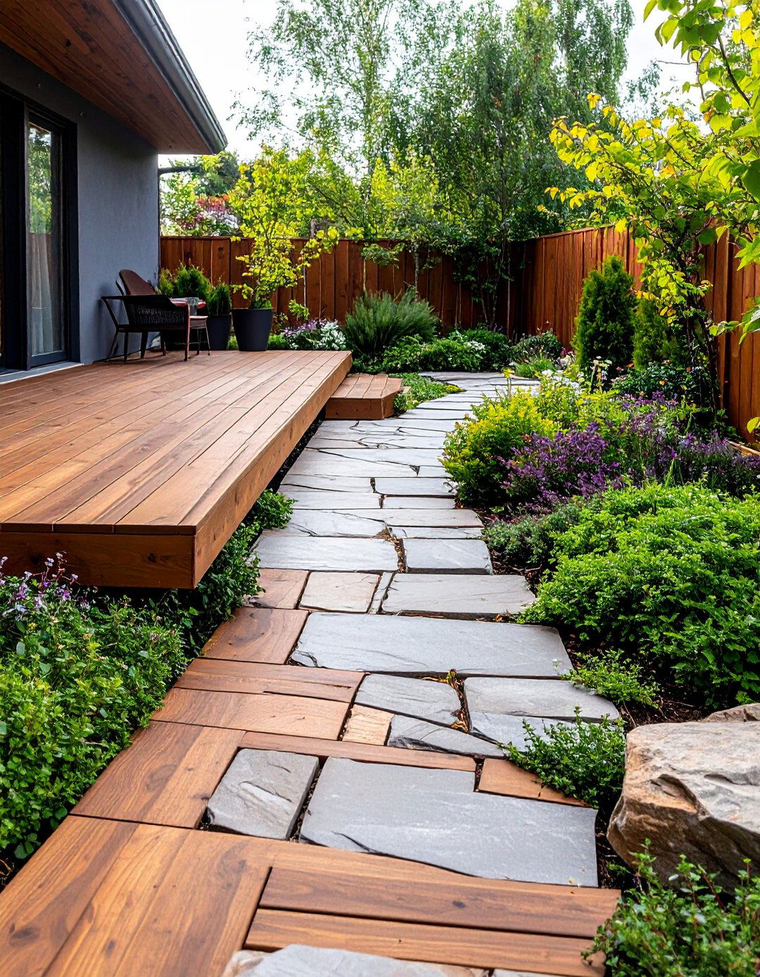 A Deck Extension with Stepping Stones - 30 backyard deck ideas on a budget