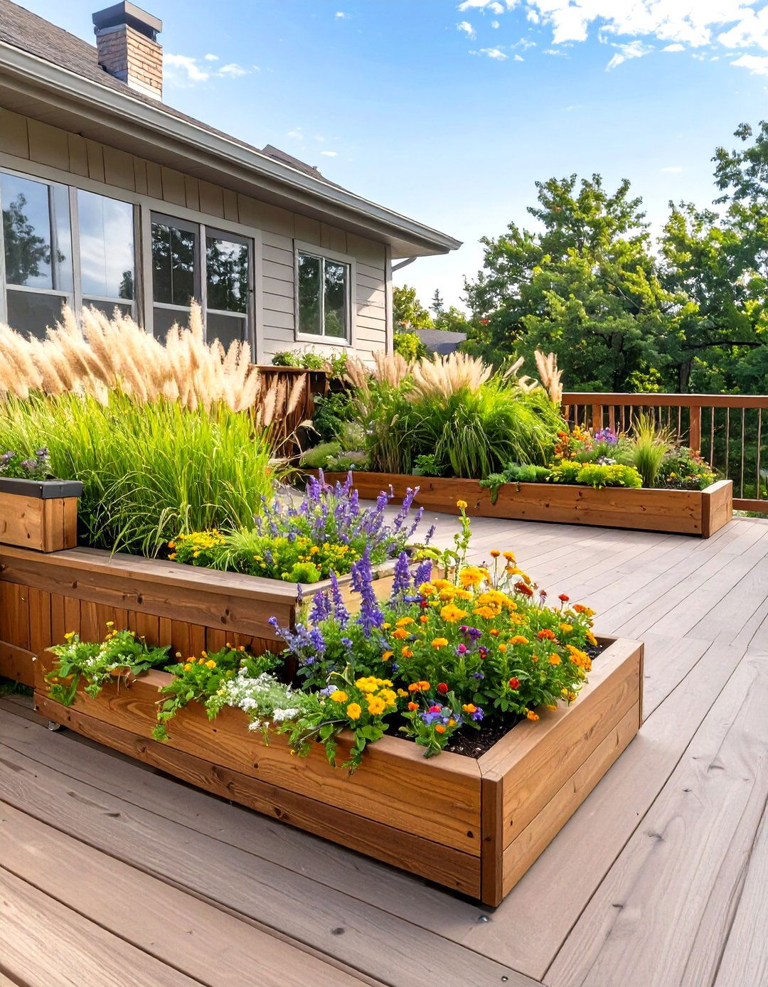 A Deck with Built In Planter Boxes - 30 inexpensive deck ideas