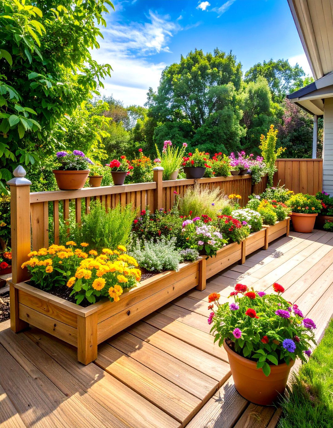 A Deck with Built In Planter Boxes - 30 backyard deck ideas on a budget