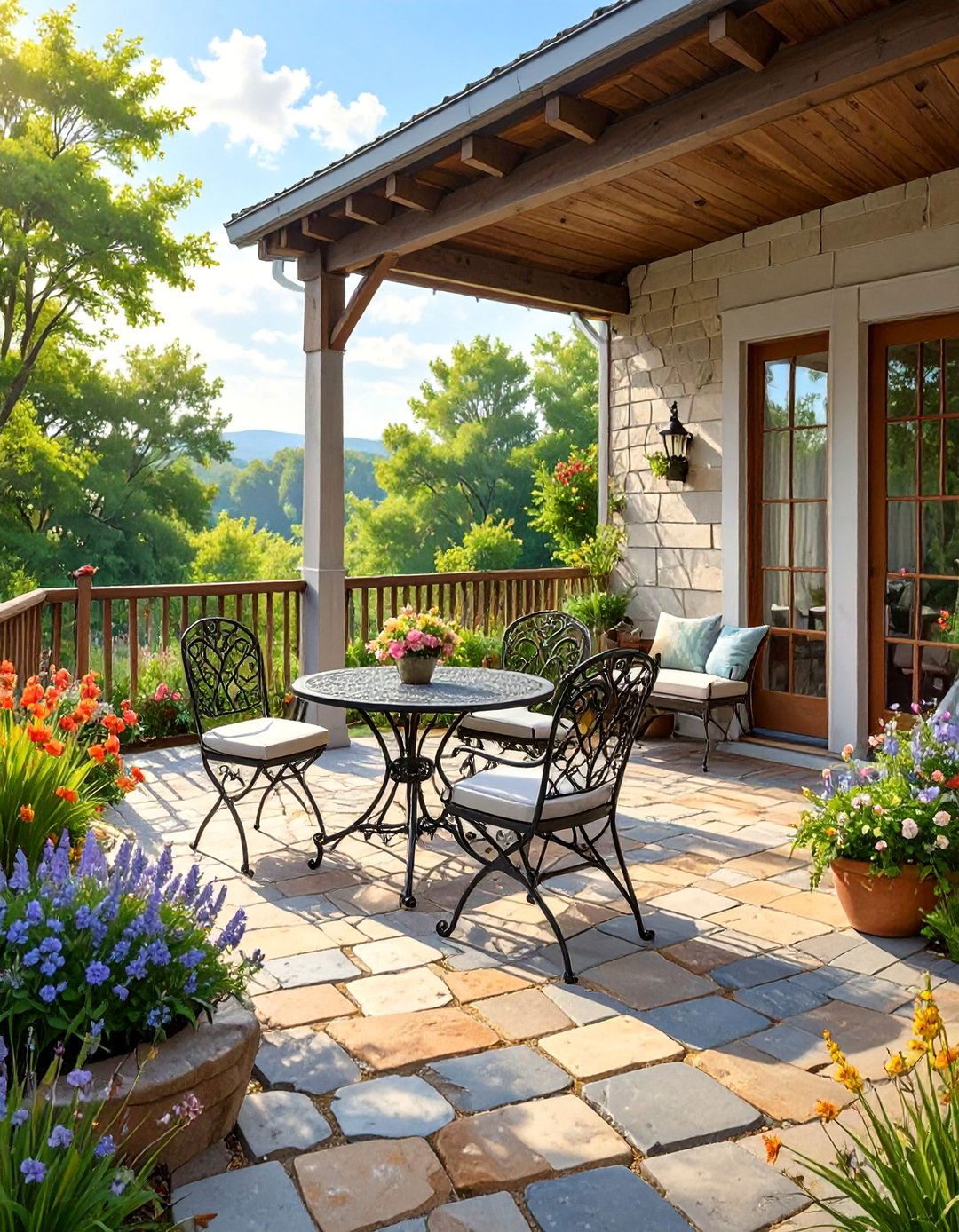 A Deck with Cobblestone Look Tiles - 30 deck floor covering ideas