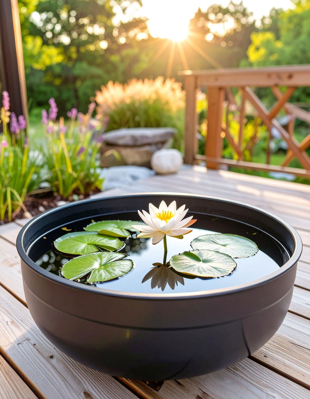 A Deck with Container Water Gardens - 30 deck decorating ideas with plants