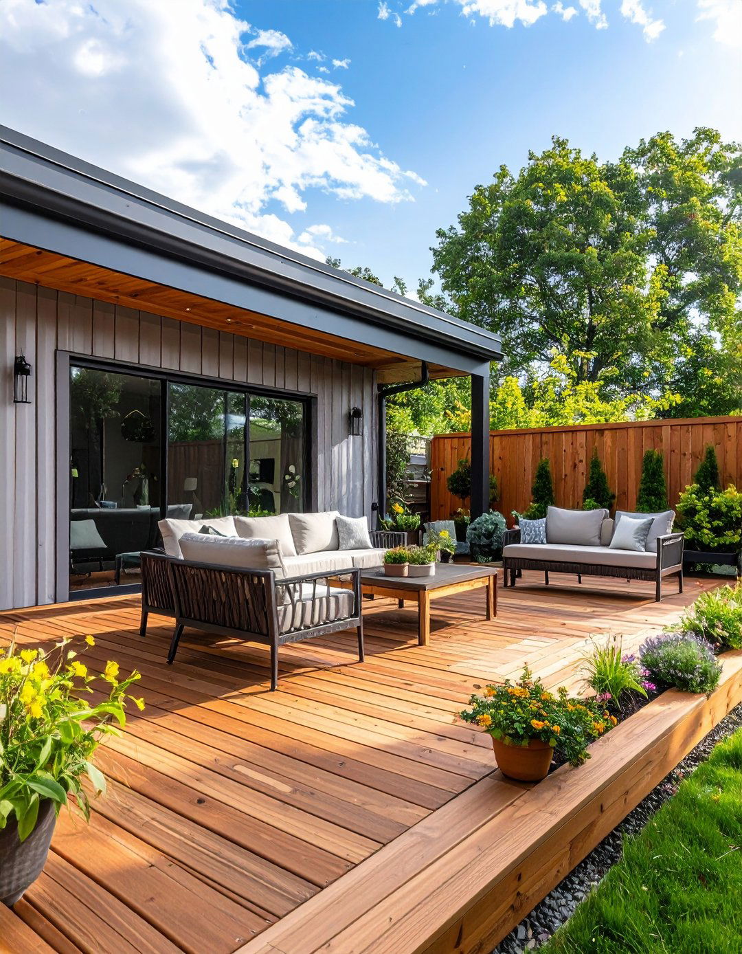 A Deck with Corrugated Metal Accents - 30 backyard deck ideas on a budget