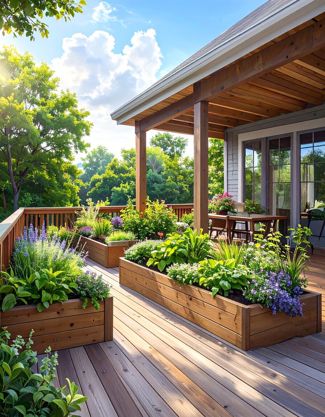 A Deck with Integrated Planter Boxes - 30 deck floor covering ideas