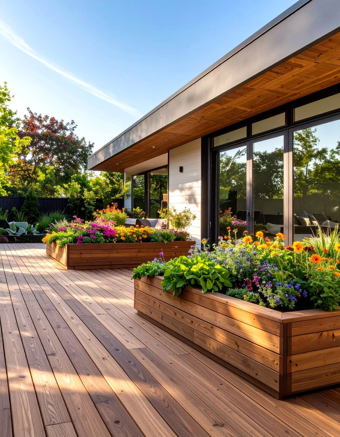 A Deck with Integrated Planters - 30 modern backyard ideas no grass