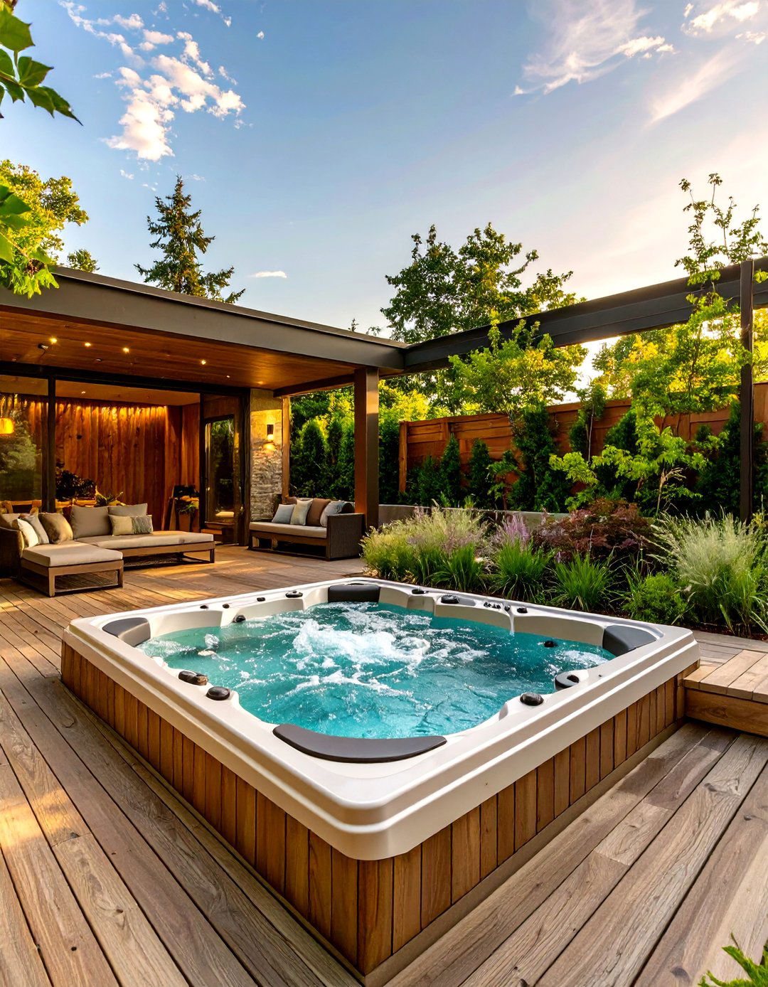 A Deck with Integrated Spa - 30 deck landscaping ideas