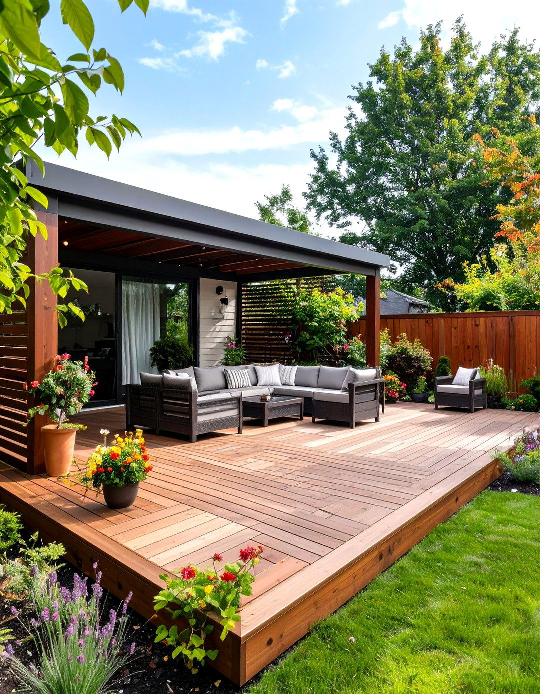 A Deck with Privacy Screens - 30 ground level deck ideas
