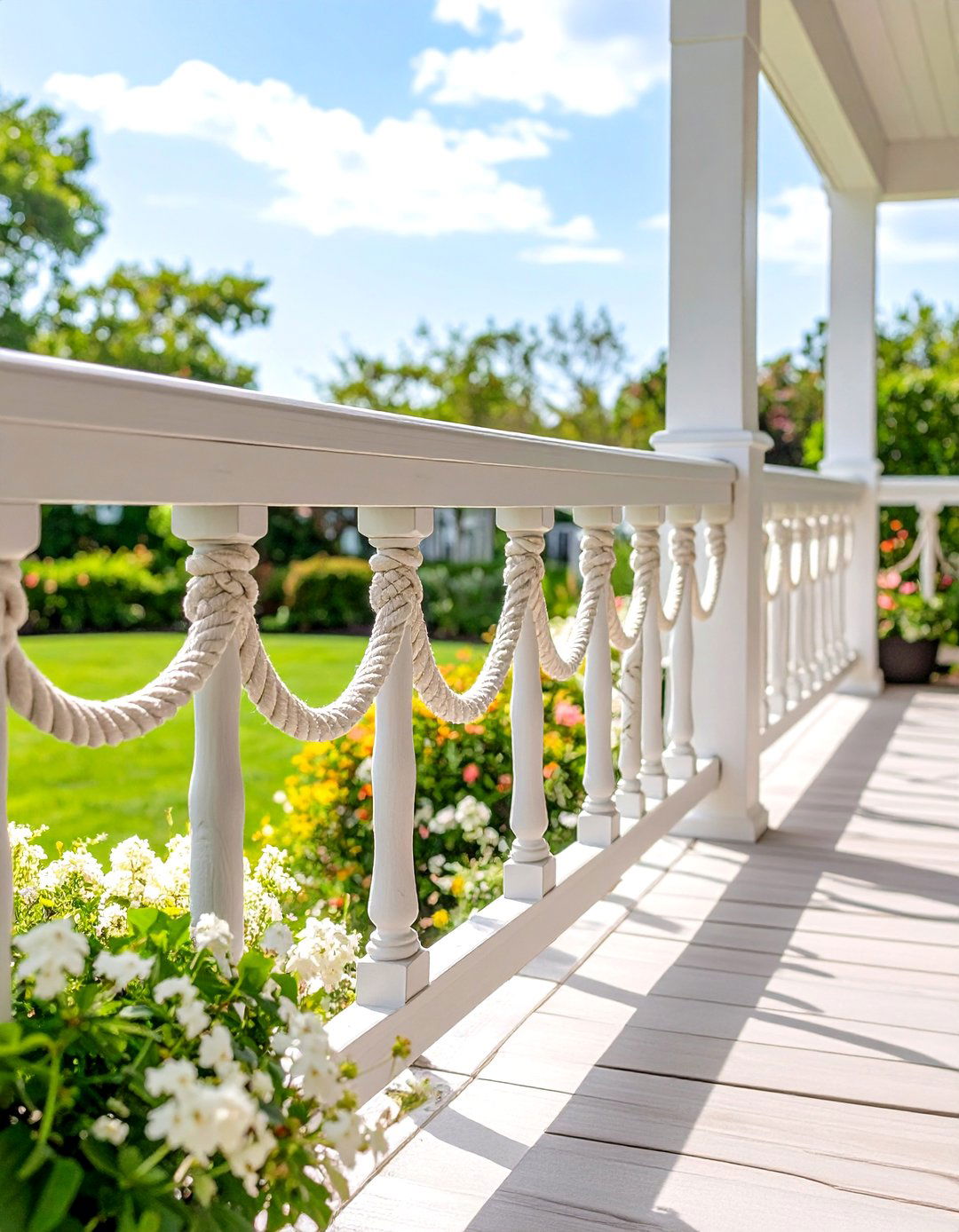 A Deck with Rope Railings - 30 backyard deck ideas on a budget