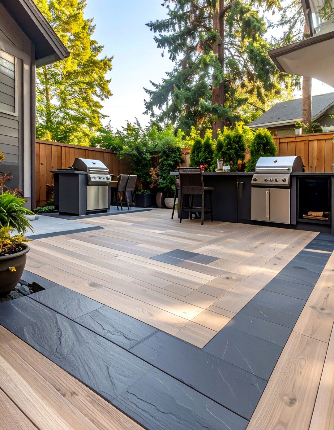 A Deck with Slate Tile Inlays - 30 deck floor covering ideas