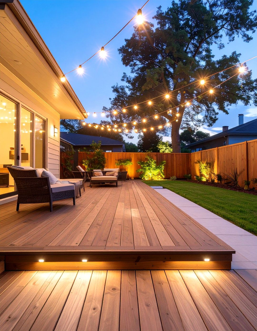 A Deck with Solar Lighting - 30 above ground pool deck ideas on a budget