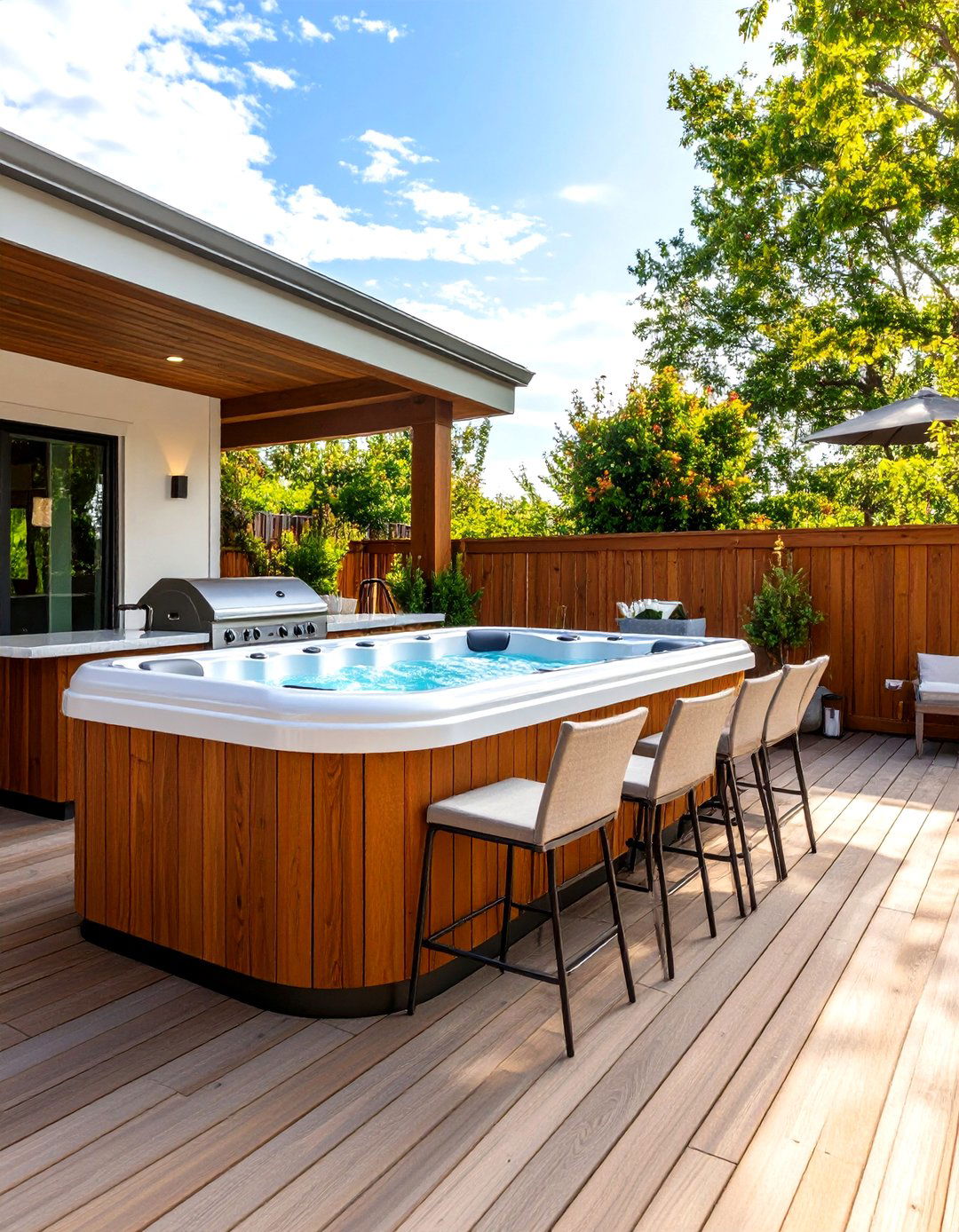 A Deck with a Bar Counter Extension - 30 hot tub deck ideas