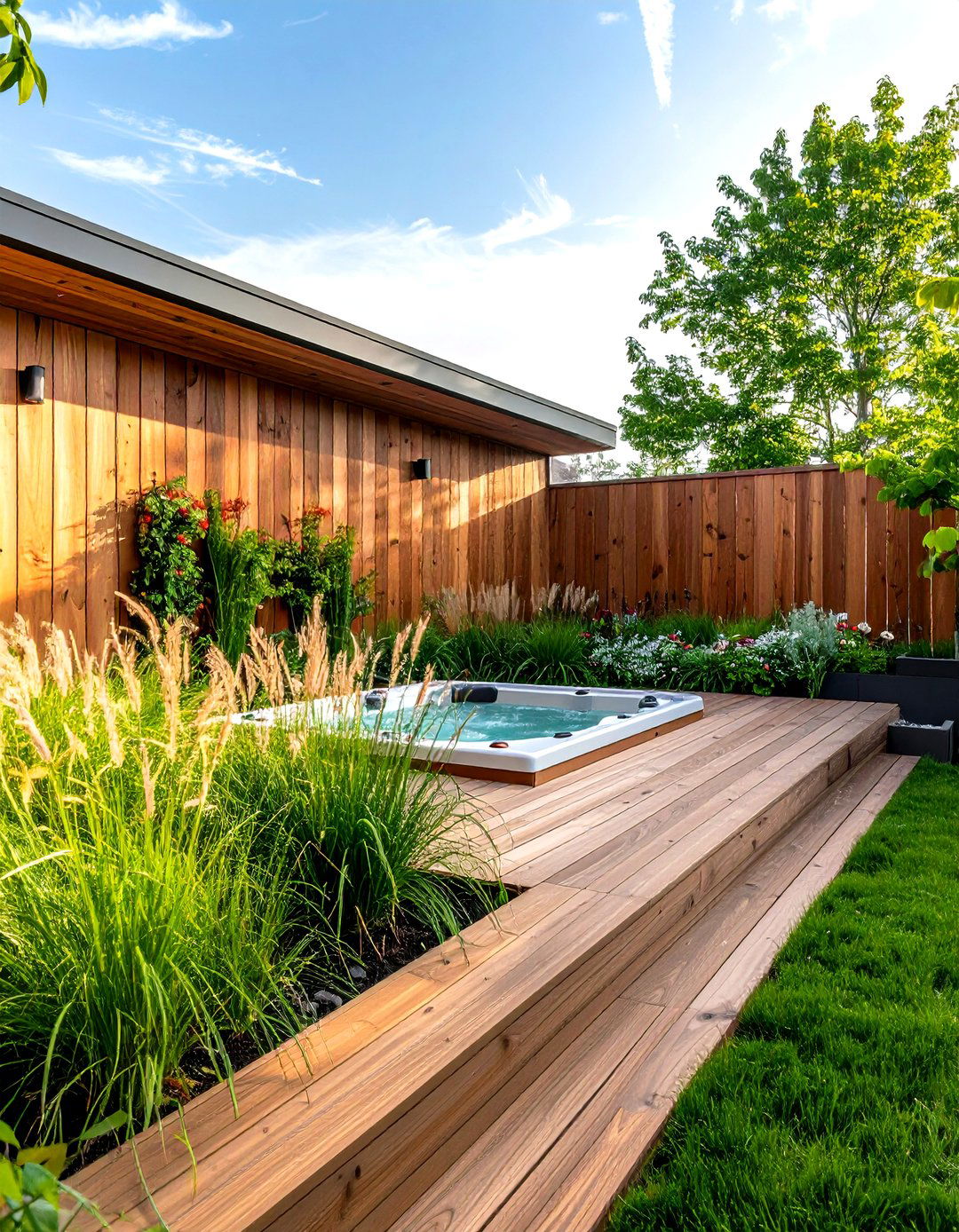 A Deck with a Built in Privacy Screen - 30 hot tub deck ideas