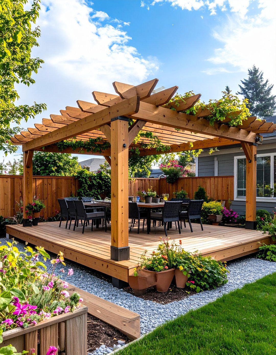 A Deck with a DIY Pergola Kit - 30 backyard deck ideas on a budget