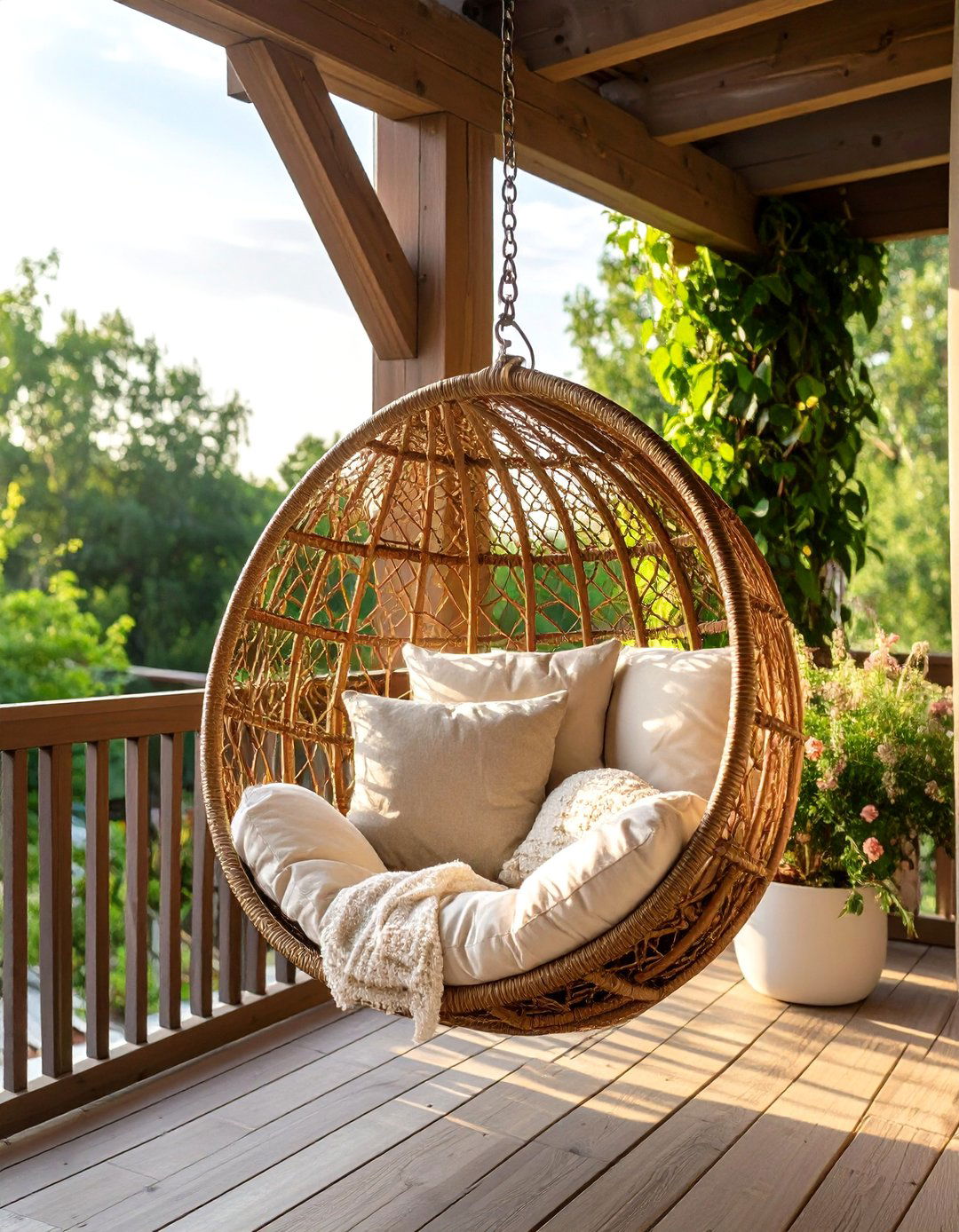 A Deck with a Hanging Chair or Swing - 30 deck decor ideas