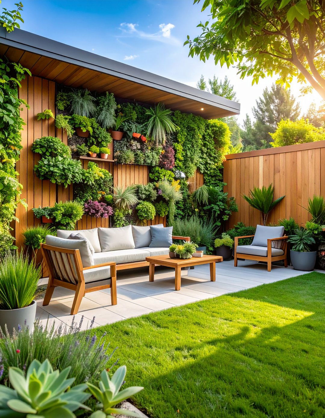 A Deck with a Living Wall Backdrop - 30 backyard deck ideas on a budget