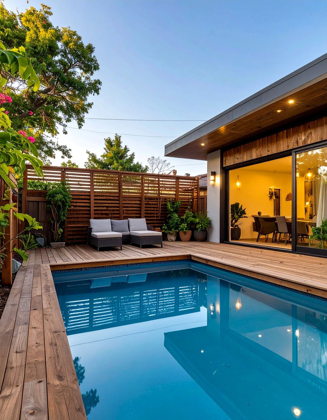 A Deck with a Privacy Screen - 30 above ground pool deck ideas on a budget